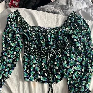 EUC Floral Black and Green Women's Top